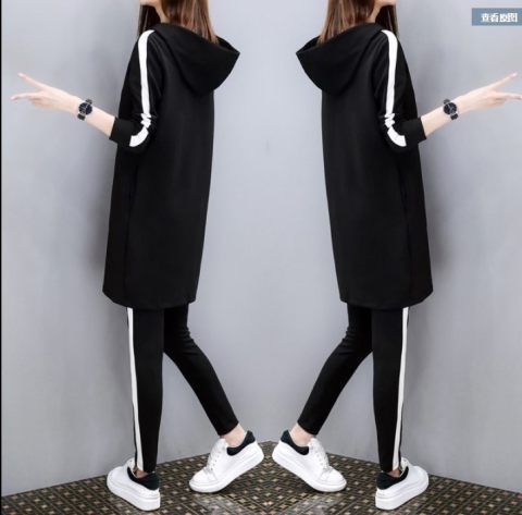  season new Korean version plus fertilizer plus size casual wear sports suit female spring and autumn fat mm full two-piece suit