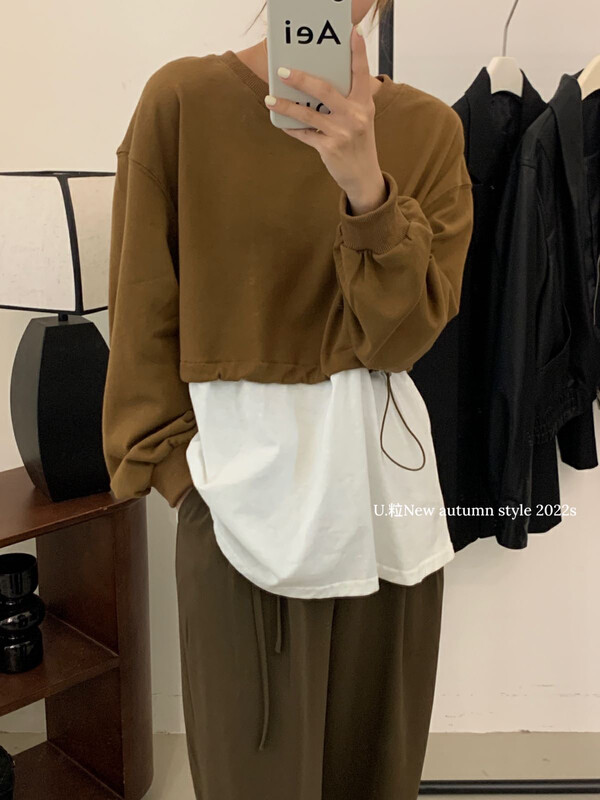 [U grain] Korean style stitching fake two-piece sweater 06308