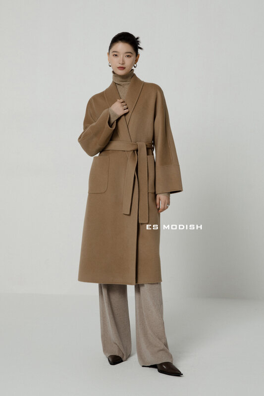 【ES MODISH】High-quality cardigan loose wool coat (with belt) (including 100% wool) JK2047A# CQW