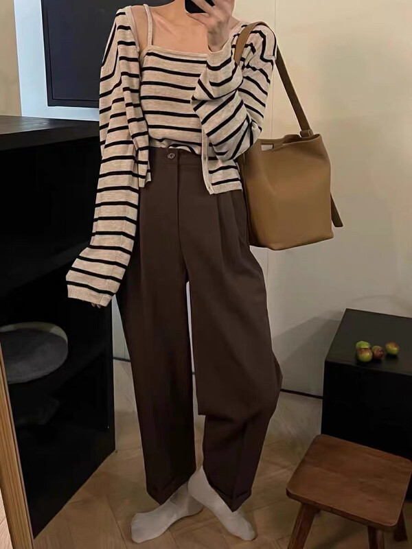 [U grain] Korean simple striped cardigan two-piece suit 3621# FHX