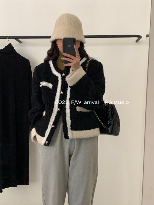 [RS] Round neck colorblocked breasted Xiaoxiang warm down jacket (including 90% white duck down) KL8092# FHX