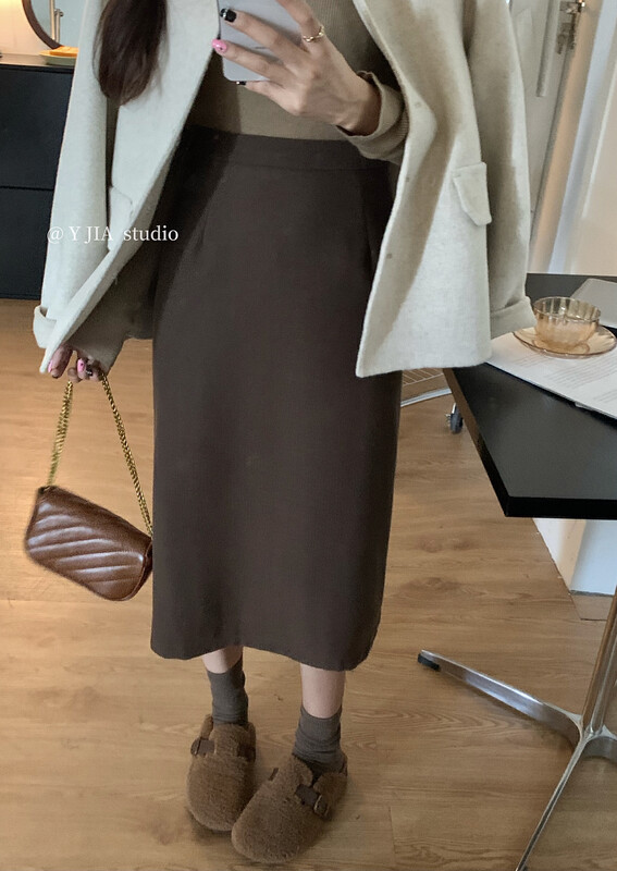 [Y.JIA Ijia] Korean version of the simple basic all-match split skirt 7089