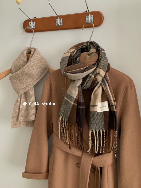 [Y.JIA Eja] French Vintage Versatile Tassel Plaid Scarf 793