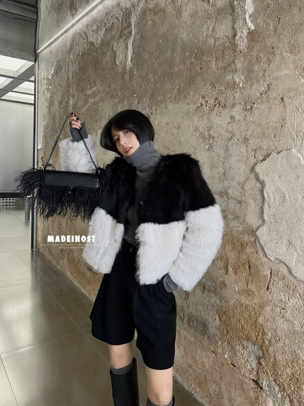 [Osha MADEINOST] Winter new high-end color matching Toka long-haired short coat fur 87336