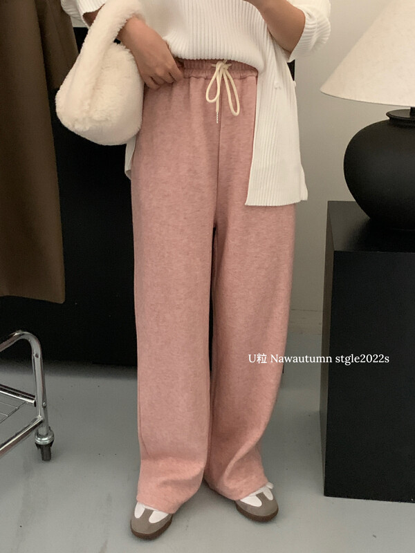 [U grain] Autumn and winter Korean version loose drawstring drape wide leg cashmere sports casual pants 9030