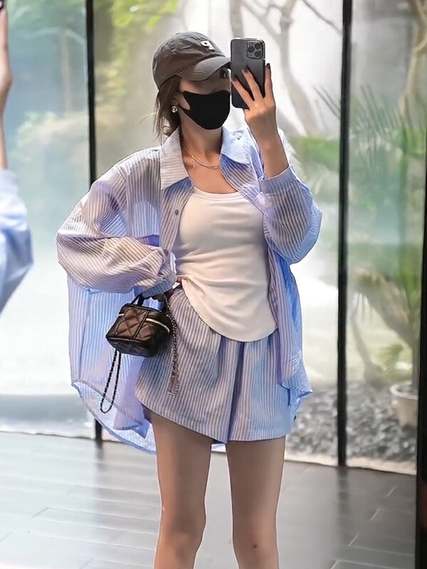 【Y.JIA Ijia】Simple striped shirt all-match vest casual shorts suit YS2-8528