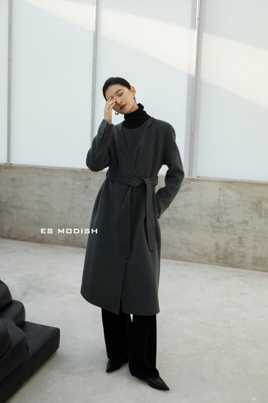 New for winter!  【ES MODISH】Korean version of high-end fashion temperament wool coat (with belt) (100% wool) JK2025B# CQW