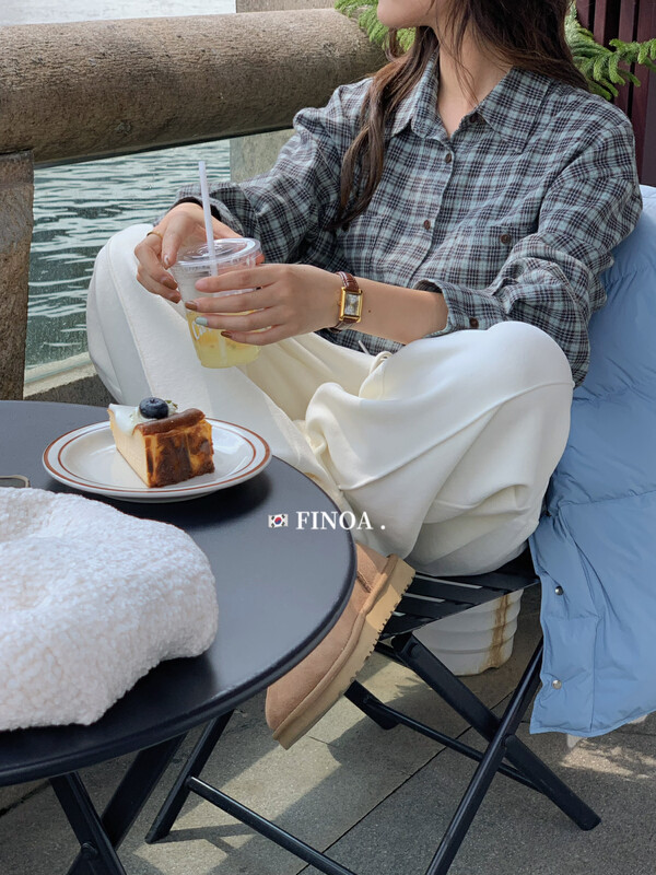 【FINOA】Casual retro color contrast plaid loose stacked shirt olive1417
