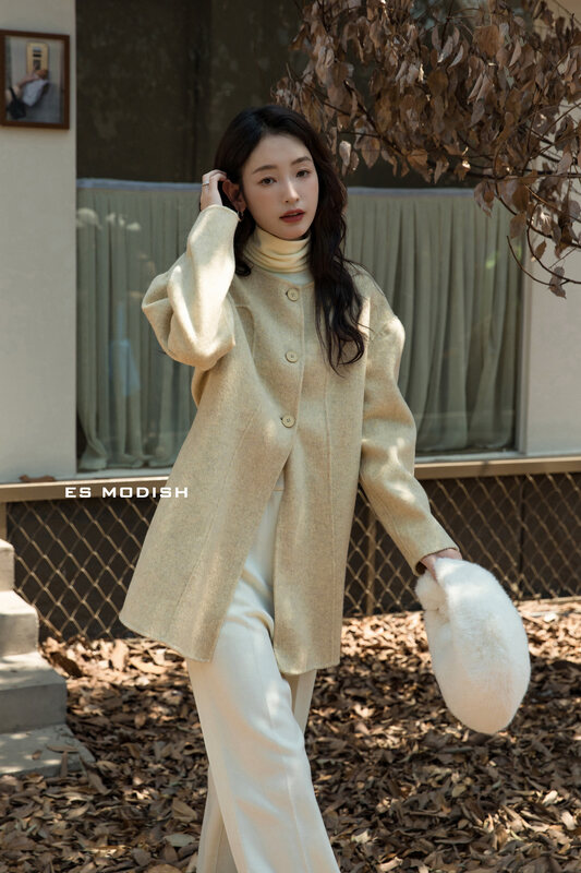 New in winter!【ES MODISH】Solid color temperament fashion wool coat (with waist rope) (including 100% wool) JK2037A# CQW