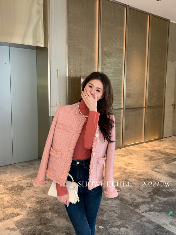 [Xiu Xixi] Korean version of the high-quality brushed edge round neck all-match short jacket 396# JHY