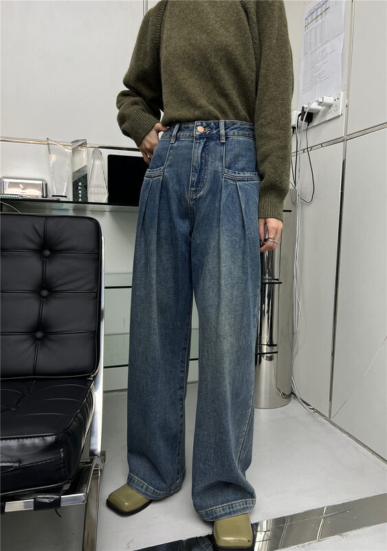 【T-PLATFORM】Korean version of loose wide-leg thin and fleece jeans YS1-V8917# CQW