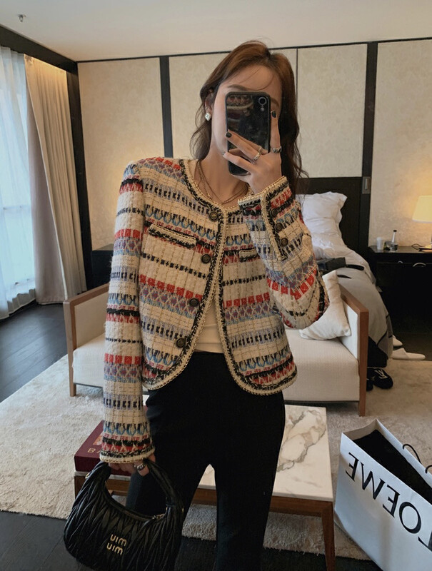 [Y.JIA Yijia] temperament contrasting short style small fragrance coat short coat YS1-6212