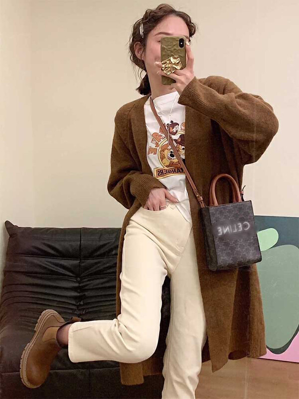 【Y.JIA Ijia】Korean style loose over-the-knee pocket design sweet knitted sweater 727