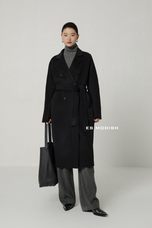 【ES MODISH】Premium Double-Breasted Long Wool Jacket (with Belt)(100% Wool) JK2044A# CQW