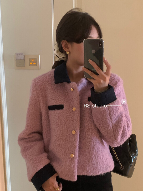 【RS】Single-breasted color-blocking small fragrance warm down jacket KL8066-1# FHX