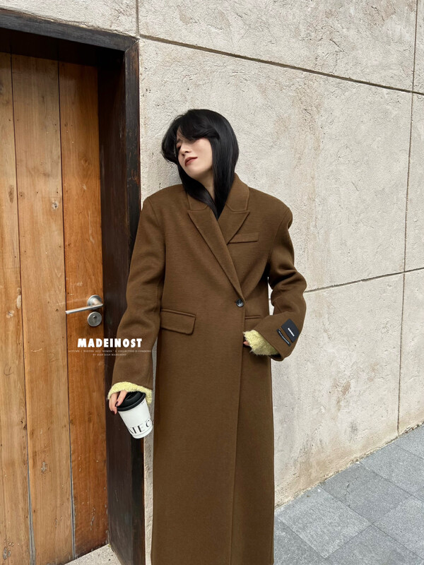 [Osha MADEINOST] autumn and winter new minimalist big-name double-sided cashmere handmade coat containing 100 wool 87160