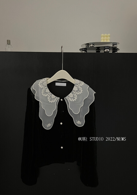 [U grain] sweet lady style doll collar gold velvet top small shirt small shirt 1097