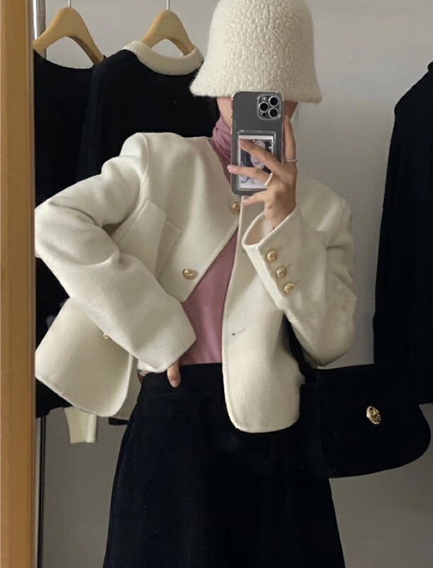 [Y.JIA Ijia] Korean short round neck all-match wool coat for age reduction 55009