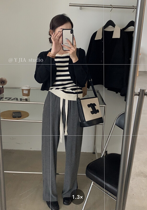【Y.JIA】Korean version short sunscreen knitted cardigan striped strap camisole suit (two-piece top) 383# FHX