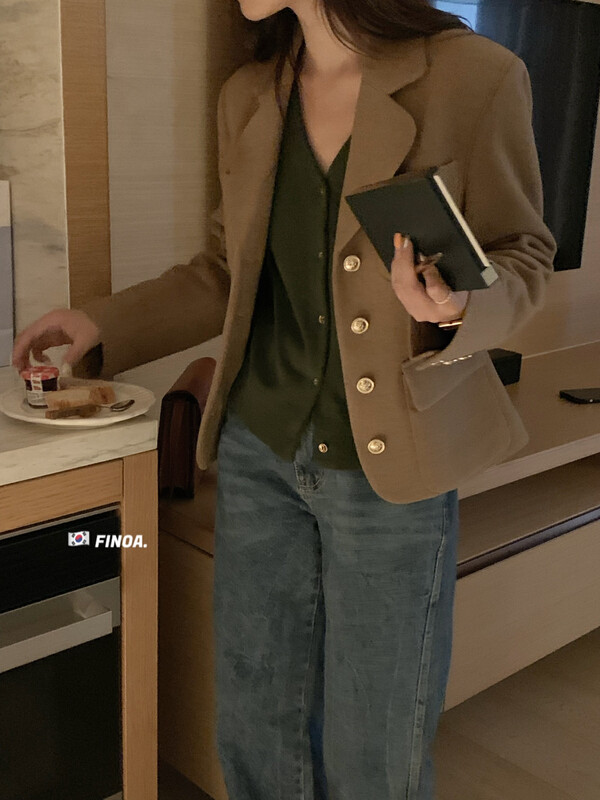 Original price 207.99! [FINOA] Retro Small Fragrant Lapel Gold Buckle Slim Short Jacket 10821# JHY