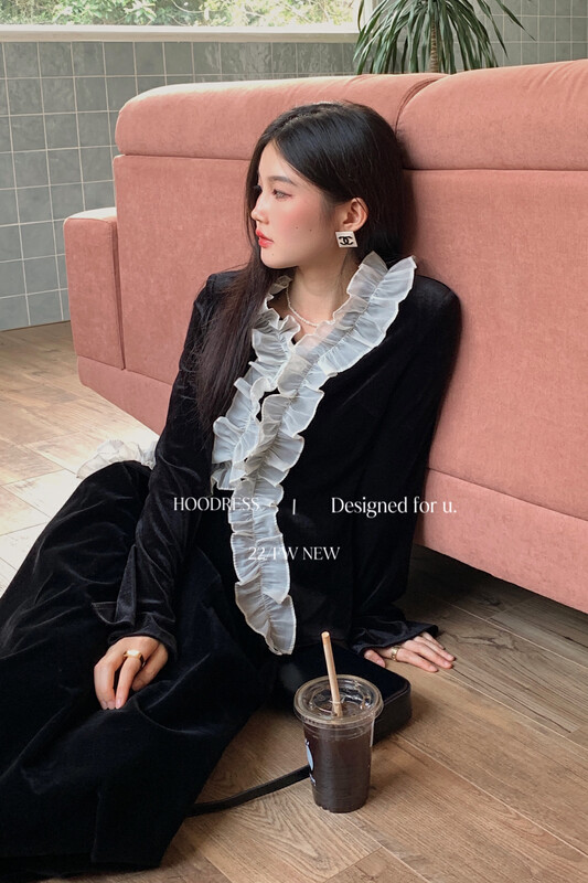 [Fire HOODRESS] High-quality milk-based stitching fungus edge contrast color velvet shirt 22553# JHY