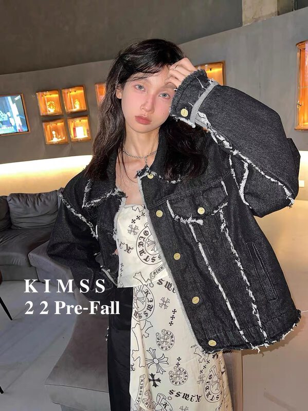 New in autumn! [TAN] Contrast color stitch all-match denim jacket C3195# JJ