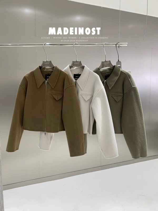 Original price 269.46! [Osha MADEINOST] autumn and winter new minimalist zipper double-sided cashmere wool coat with 100 wool YS-85290