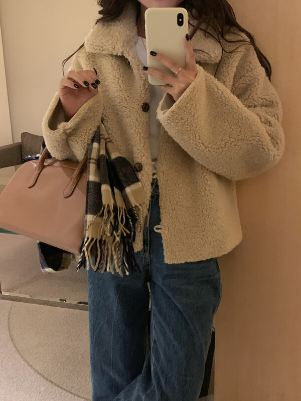[FINOA] Age-reducing casual deerskin velvet single-breasted solid color retro short jacket exclusive Y103