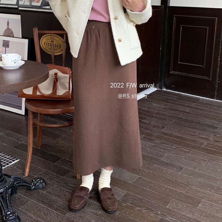 【RS】Simple solid color mid-length skirt M2501# FHX