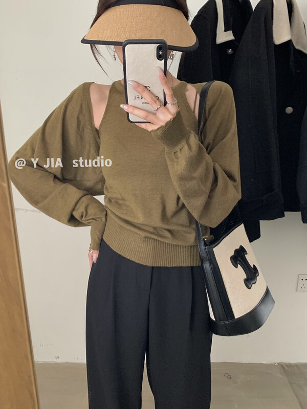 [Y.JIA Yijia] Simple and versatile sunscreen stitching jacket Korean version simple vest top two-piece suit YS2-301