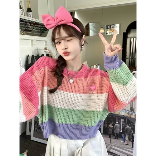 Design Contrast Striped Long Sleeve Pullover Knit Sweater