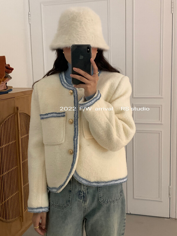 【RS】 Denim contrast color stitching Xiaoxiang warm down jacket (including 90% white duck down) LL0269# FHX