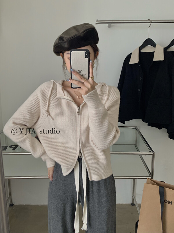 【Y.JIA】Korean casual simple zipper hooded warm sweater 367# FHX