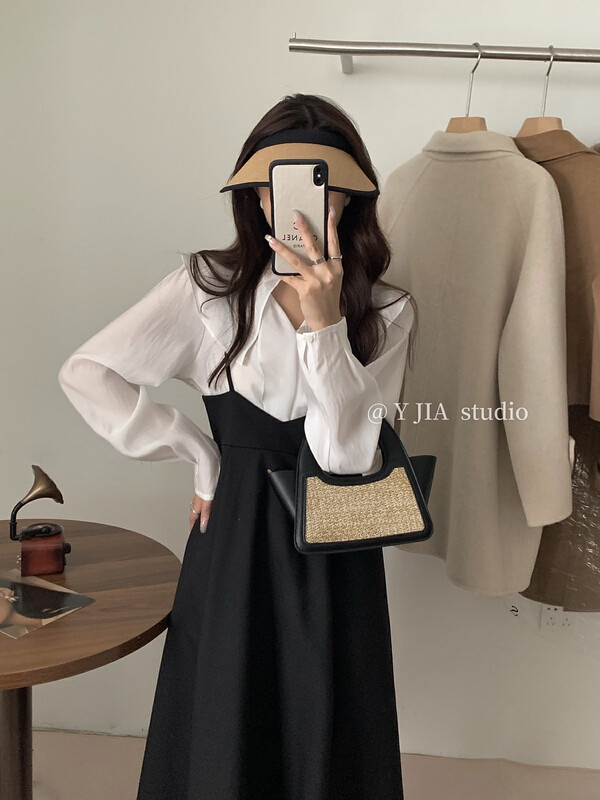 [Y.JIA Ijia] Gentle chiffon ruffled shirt all-match strap suit skirt suit YS3-6028