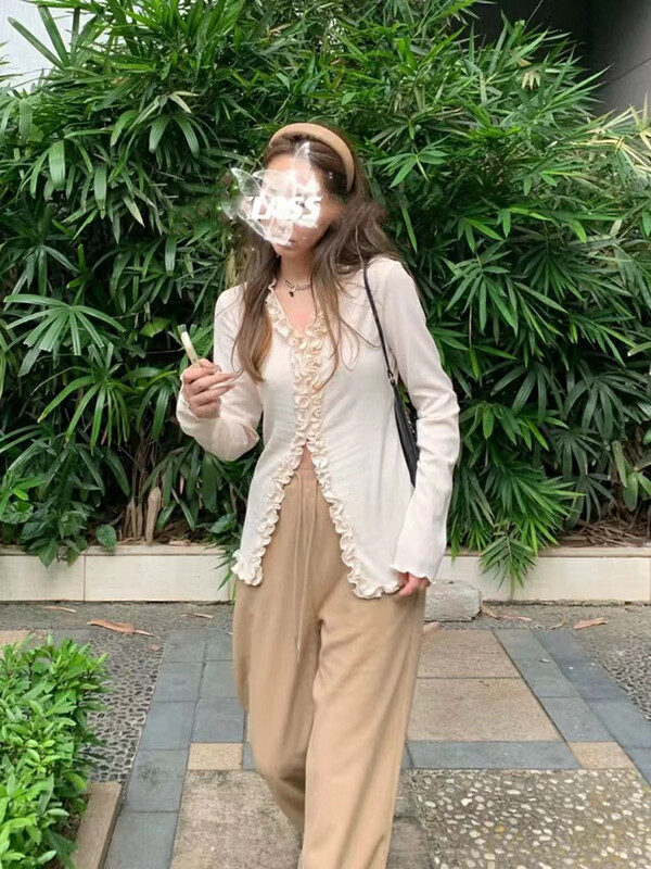New in autumn!【ARE STUDIO】High waist waffle drawstring wide leg casual pants 92129# OZQ