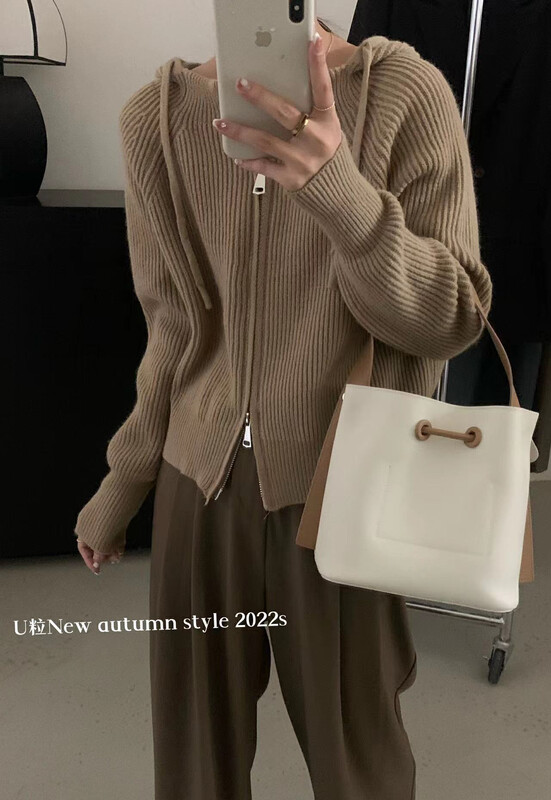 [U grain] Advanced Korean version of the big-name high-end wind zipper hooded sweater sweater jacket knitted cardigan 2301