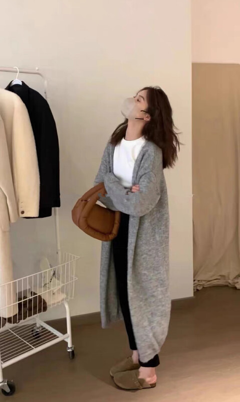 [Y.JIA] Temperament Versatile Korean Version Loose Over-the-Knee Long Knit Cardigan Sweater 700
