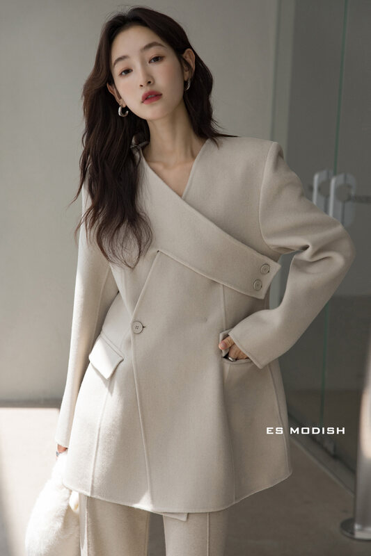 【ES MODISH】Cover V-Neck Design One Button Wool Jacket (Contains 90% Australian Wool) JK2021B# CQW