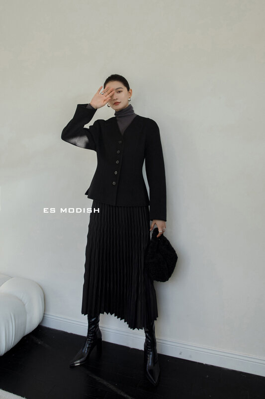 New for winter!【ES MODISH】V-neck single-breasted wool coat (including 100% Australian wool) JK2027A# CQW