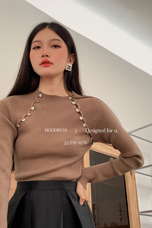 [Fire HOODRESS] Design Double-Row Shell Buckle Hollow Slim Fit Warm Sweater J3713# JHY