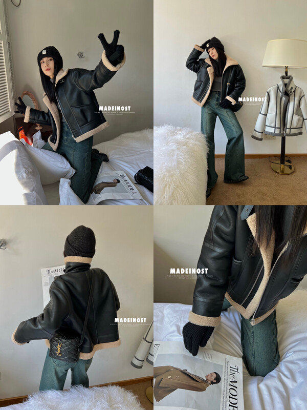 [Osha MADEINOST] Winter new heavy industry fur one-piece hit color short coat 87333