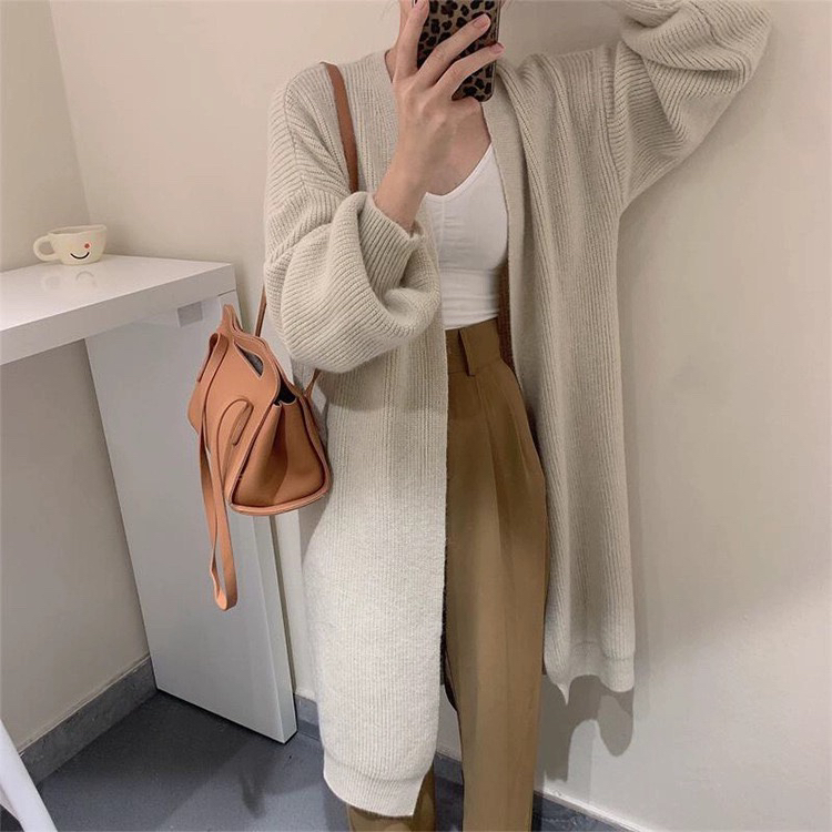 [Y.JIA Ijia] Korean version of gentle and versatile casual V-neck long coat sweater YS1-636