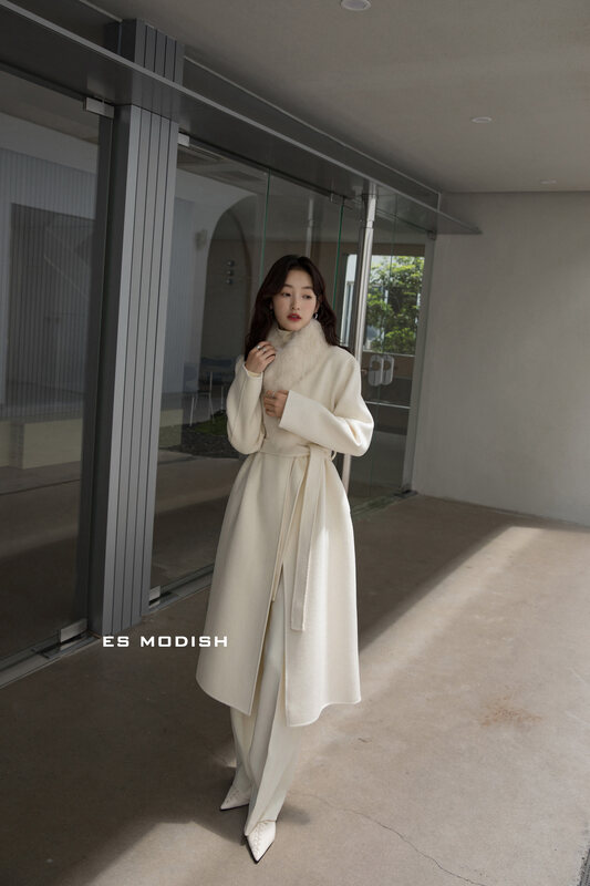 【ES MODISH】Wool jacket (with detachable real fox fur collar, belt) JK2036B# CQW