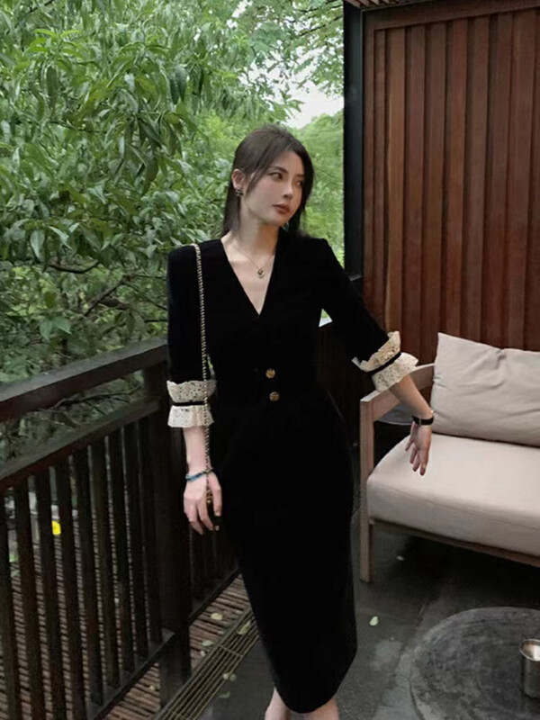【ARE STUDIO】V-neck velvet slim fit dress 92306# OZQ