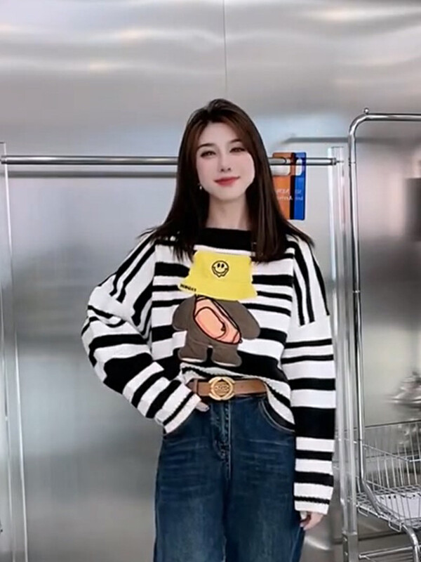 【Y.JIA】Simple and casual all-match striped knitted sweater 767