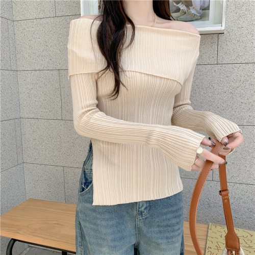 Real shot real price Korean version of the one-shoulder pullover is thin and irregular, high-end thin casual knitted sweater