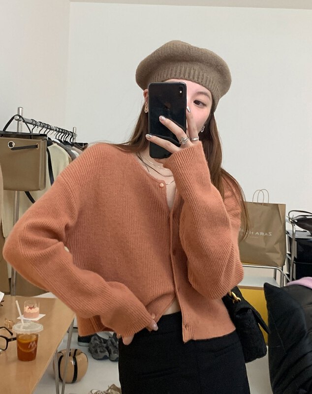 【Yixun】Solid color cloud velvet soft waxy skin-friendly knitted cardigan 0425# HYY