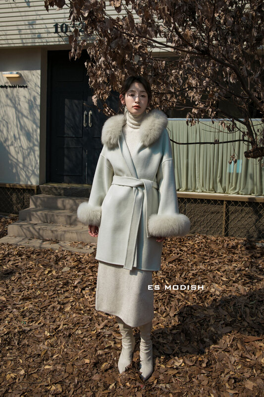 【ES MODISH】High-quality loose hooded wool coat (including 100% wool) (removable real fox fur) JK2034A# CQW