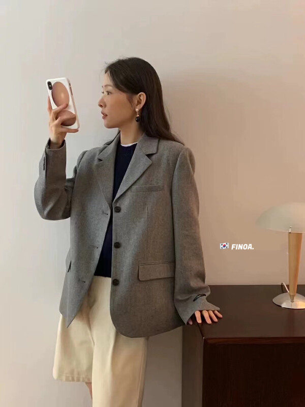 [FINOA] Korean version of the temperament fashion label single-breasted loose commuter suit 1350