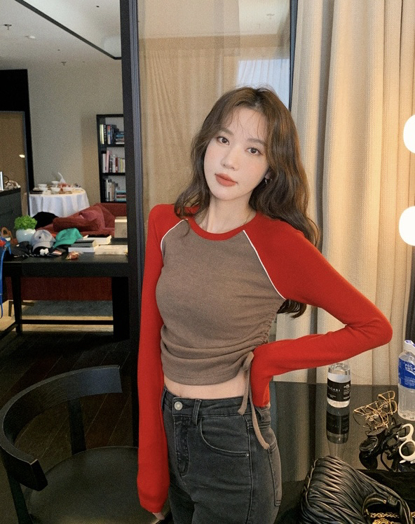 【Y.JIA Yijia】Casual all-match slimming drawstring long-sleeved T-shirt YS1-2318# FHX